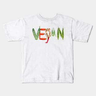 WATERCOLOR VEGAN - VEGETABLE TYPOGRAPHY ART DESIGN Kids T-Shirt